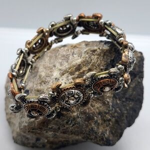 Copper, Silver, & Rhinestone Turtles Bracelet